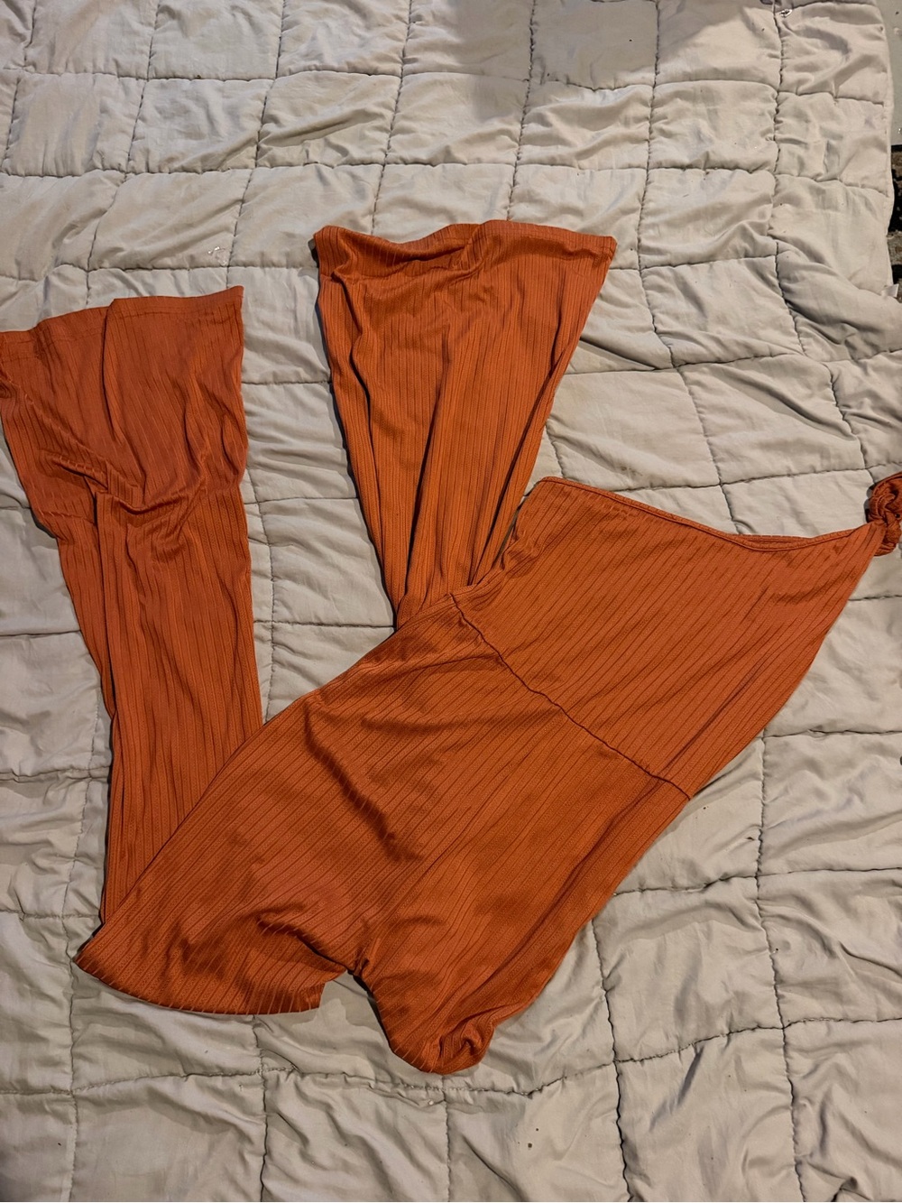 SHEIN Ribbed Wide-Leg Jumpsuit in Rust Orange